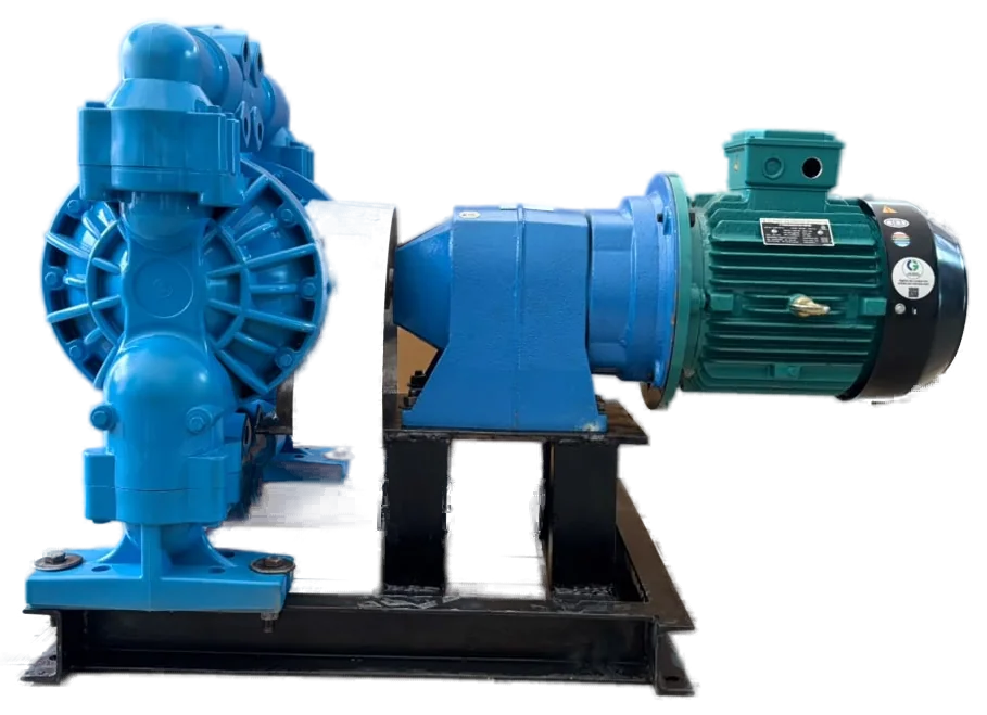Sando EODD pump side view showing diaphragm housing, gearbox and motor